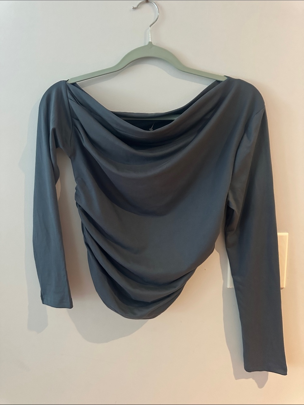 Women's Draped Long-Sleeve Top in Slate Gray